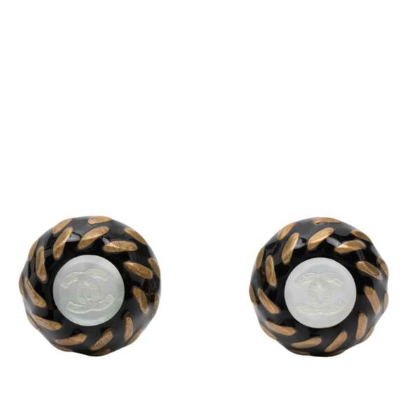 CHANEL Authentic Black Logo Earrings